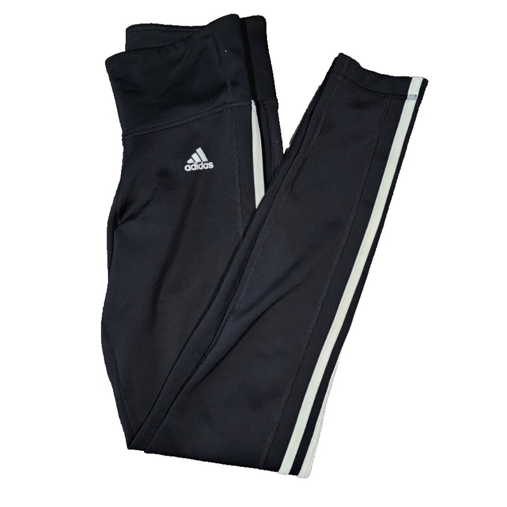Adidas Climalite Women Black White 3 Stripe Athletic Leggings Tights‎ Small